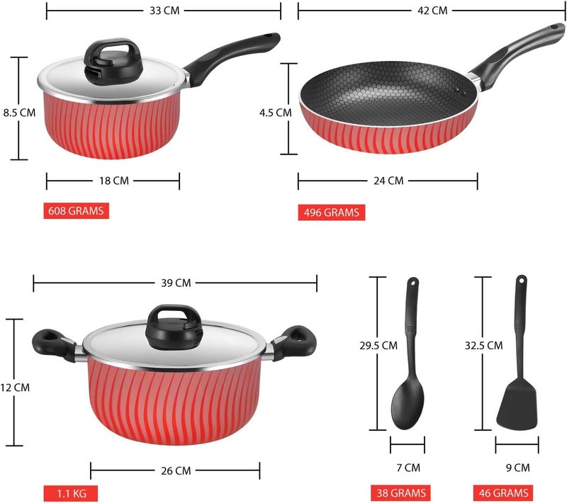 Kitchen Master 7-Piece Non-Stick Cookware Set with Steel Lids and Kitchen Tools - Image 3